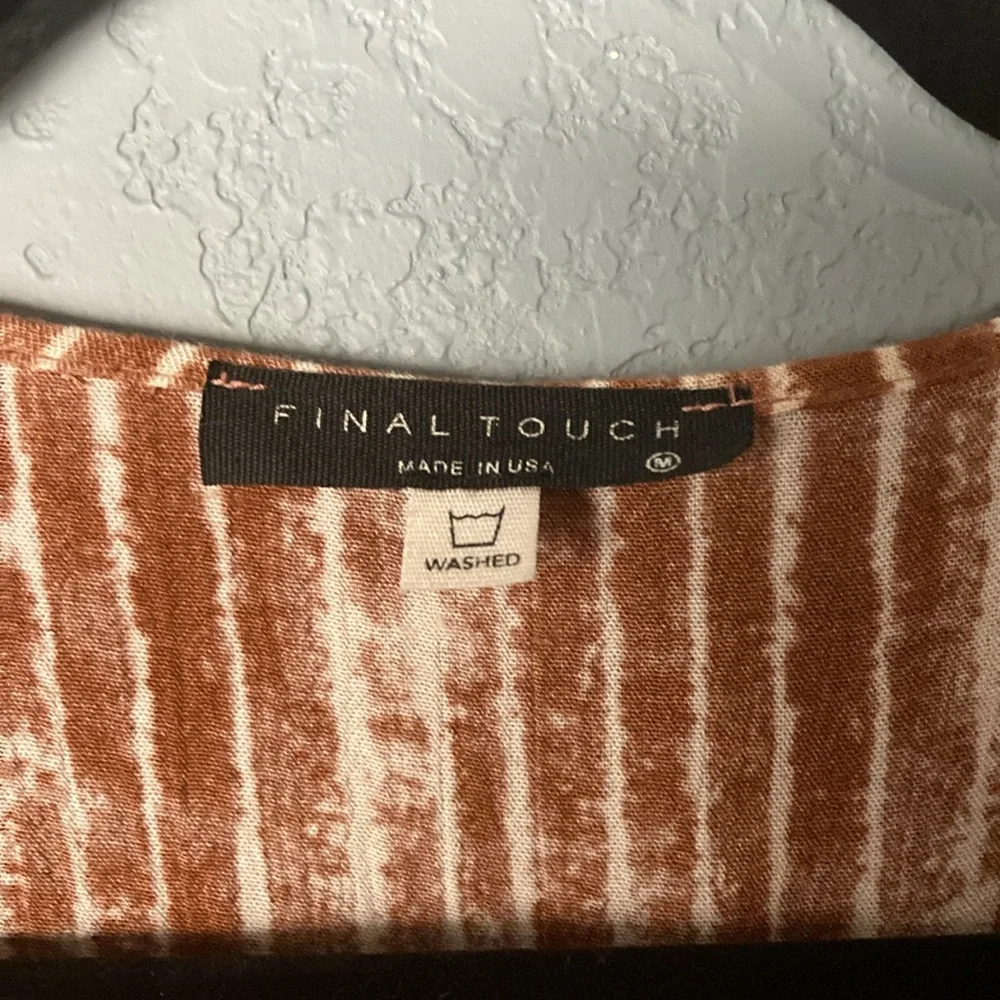 Final Touch Tied Blouse ~ Small ~ Brown and White - Picture 10 of 10